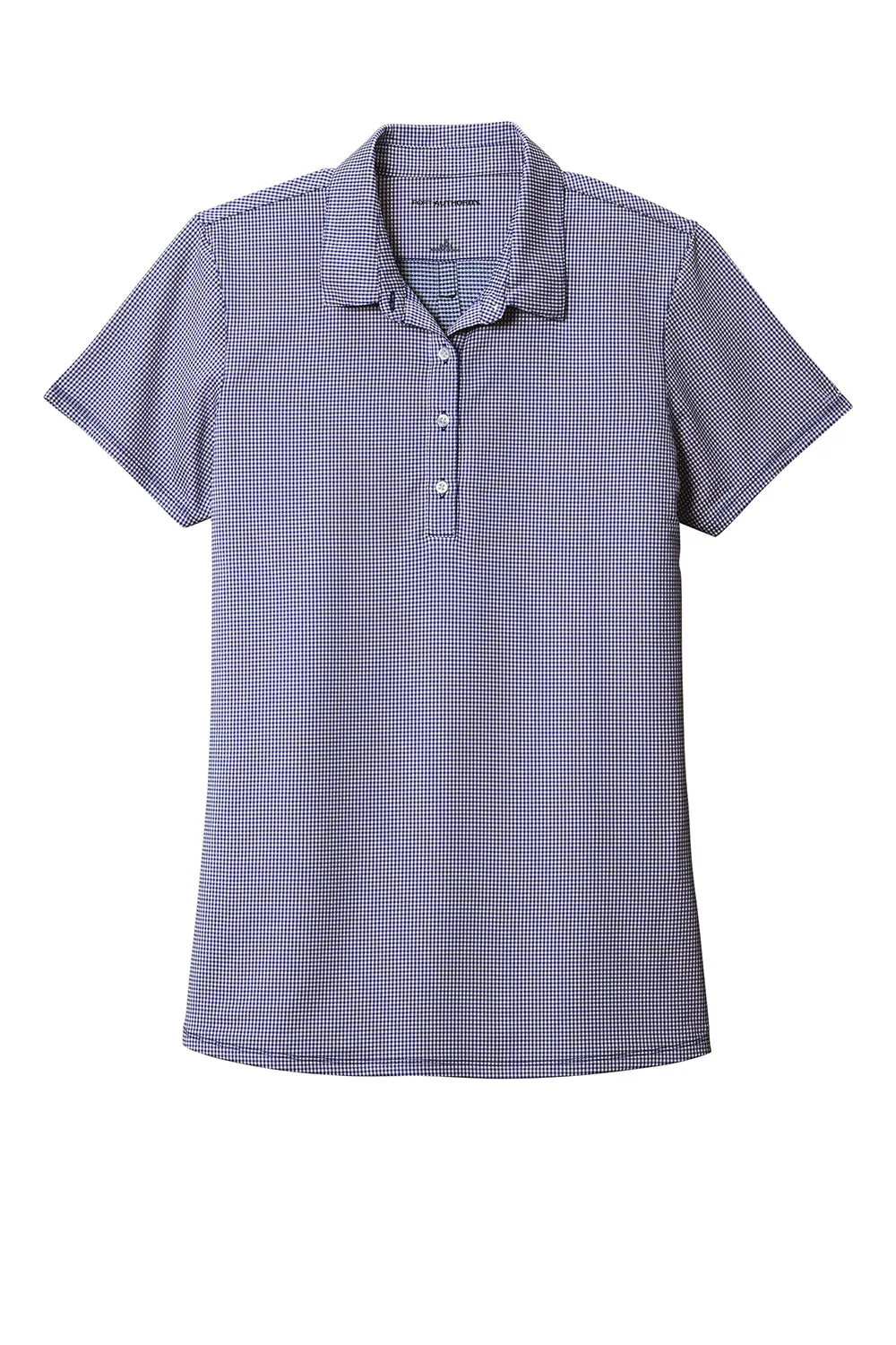 Port Authority Womens Gingham Moisture Wicking Short Sleeve Polo Shirt - True Navy Blue/White - Closeout