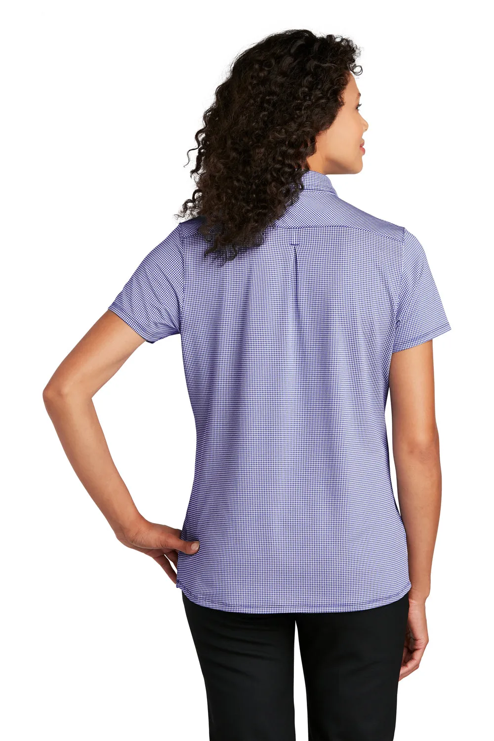 Port Authority Womens Gingham Moisture Wicking Short Sleeve Polo Shirt - True Navy Blue/White - Closeout