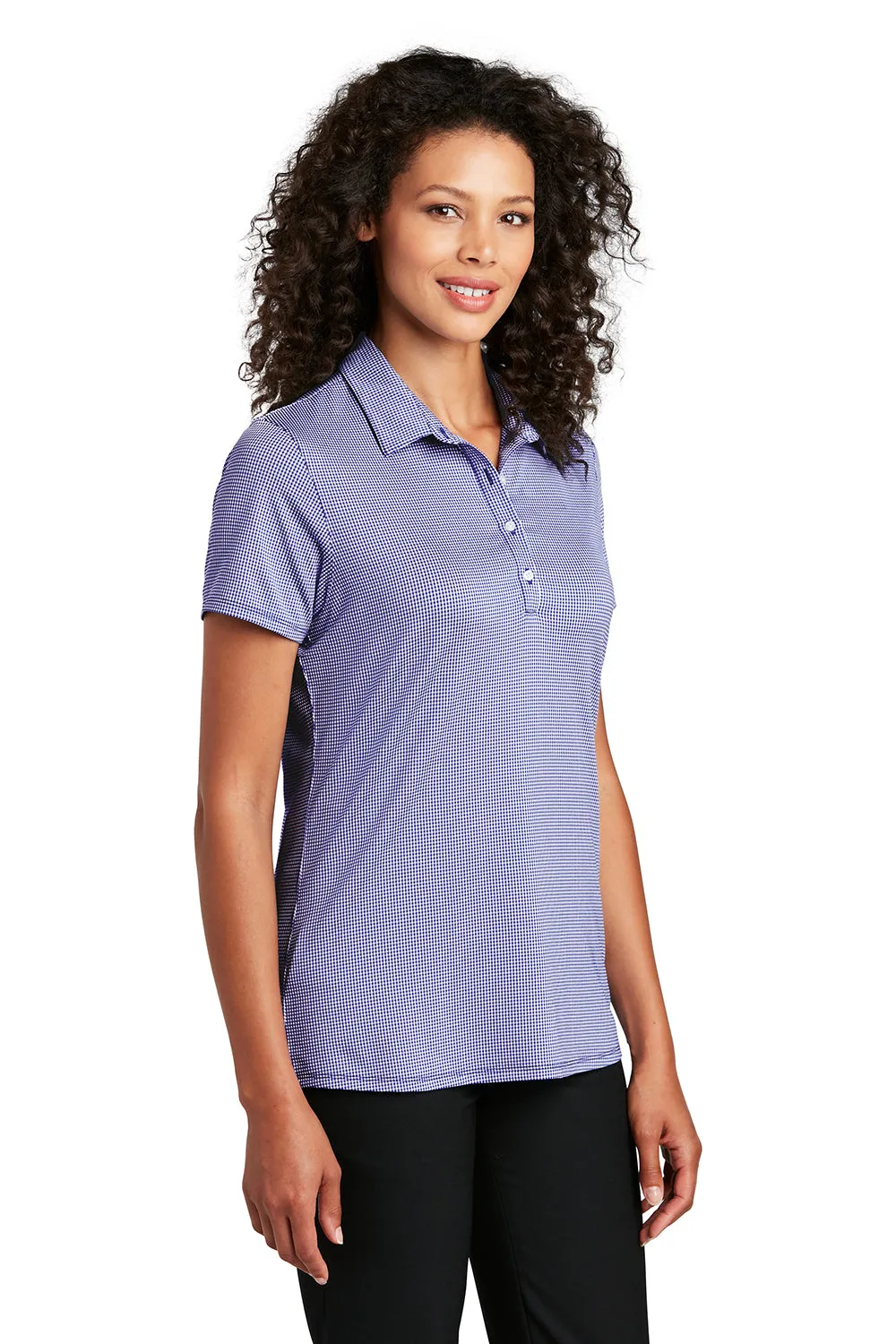 Port Authority Womens Gingham Moisture Wicking Short Sleeve Polo Shirt - True Navy Blue/White - Closeout