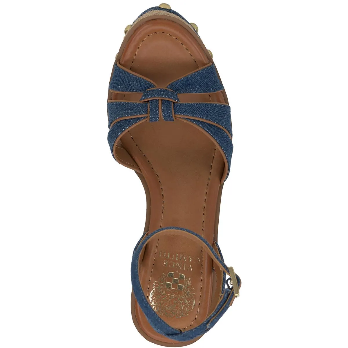 Poula Womens Denim Studded Wedge Sandals