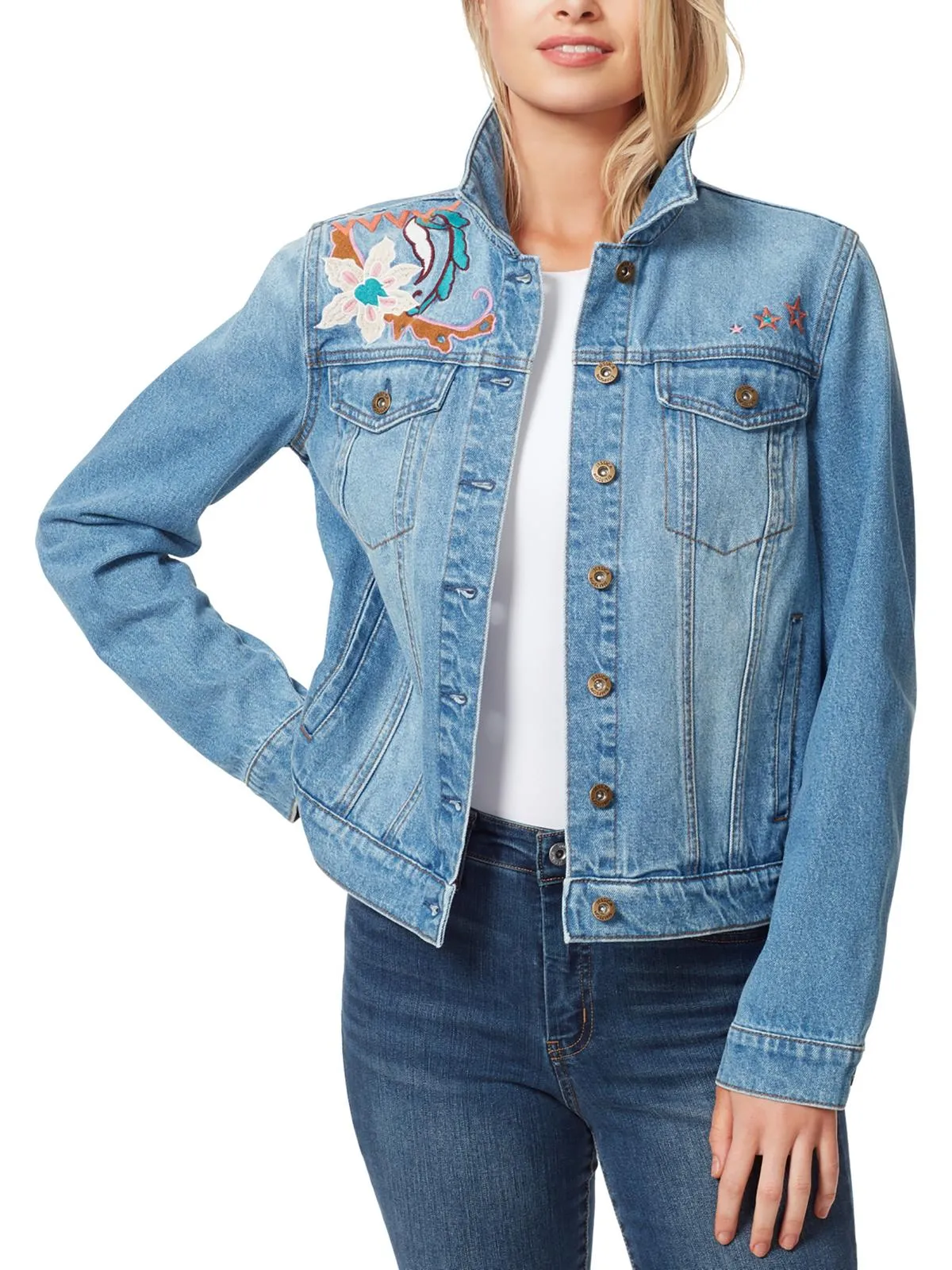 Reagan Womens Relaxed Distressed Denim Jacket