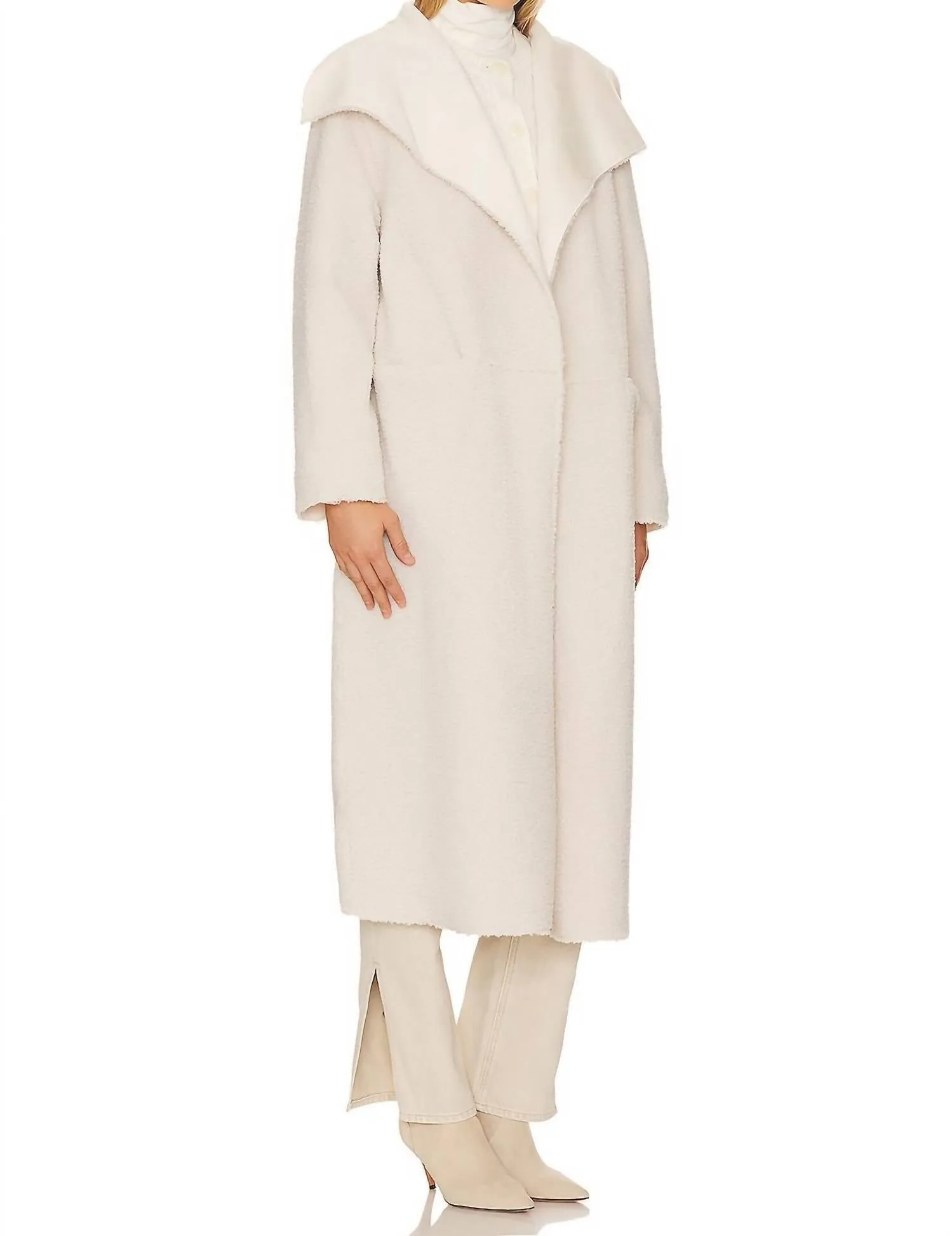 Reversible Faux Fur Coat In Cream