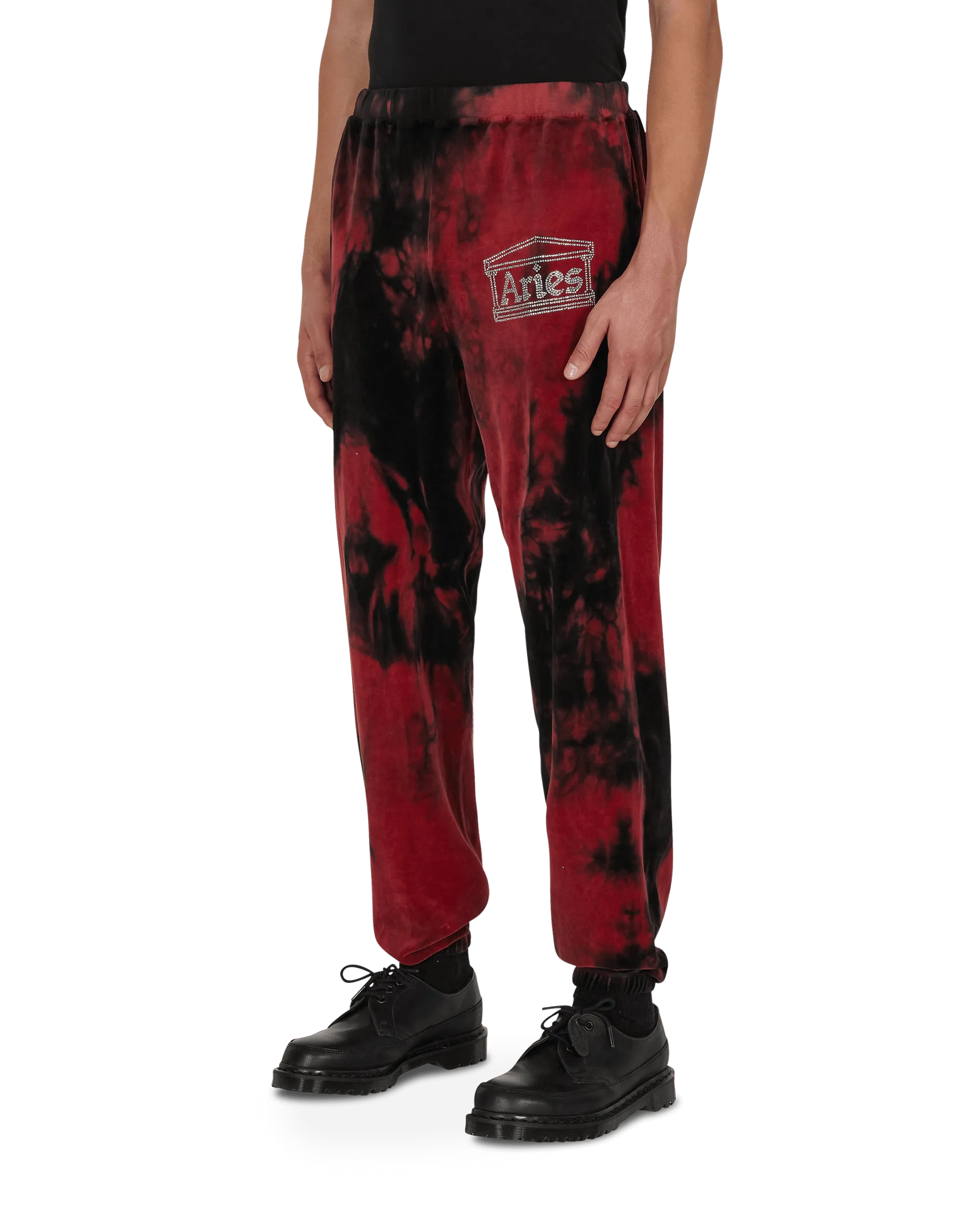 Rhinestone Velour Sweatpants Red