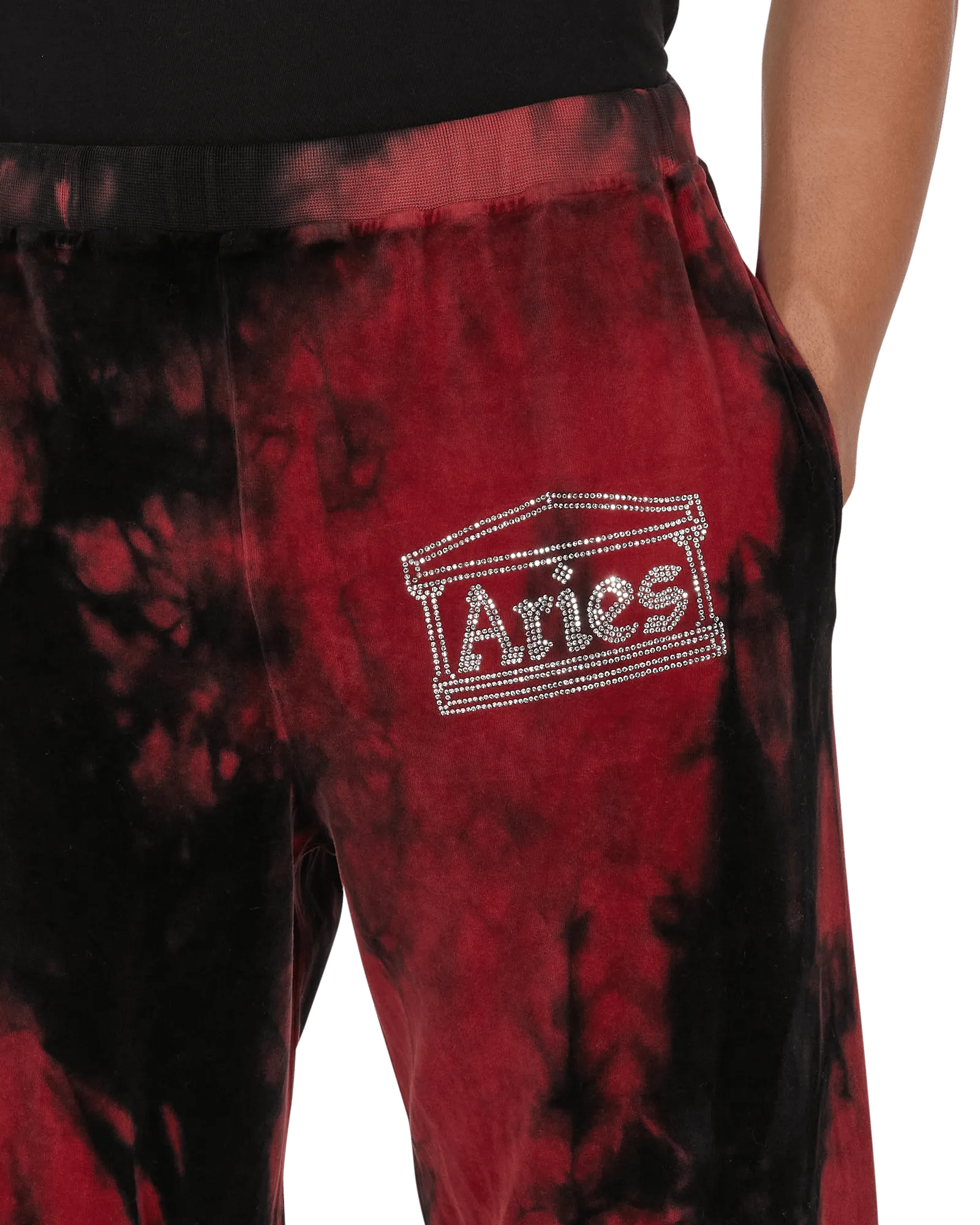 Rhinestone Velour Sweatpants Red