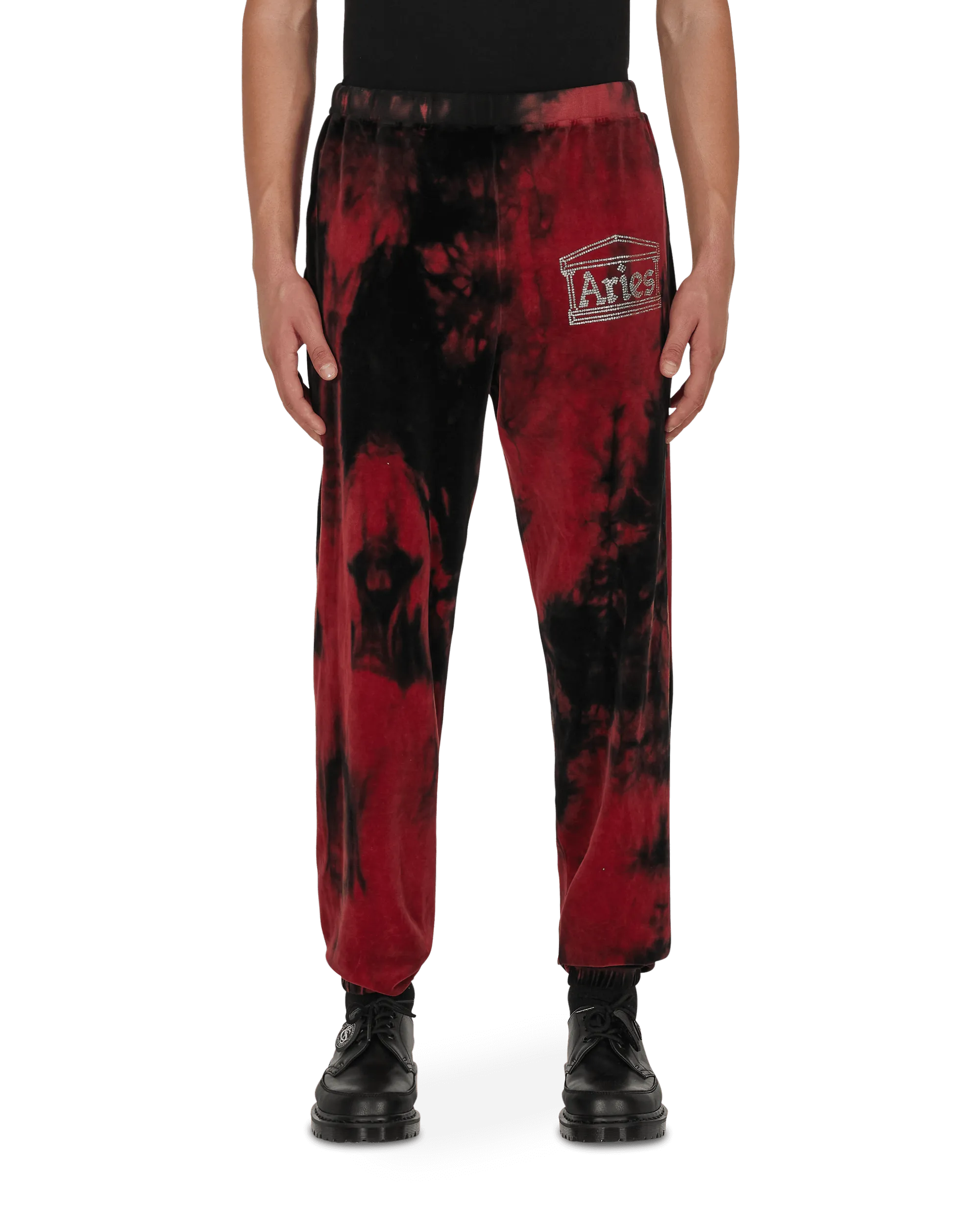 Rhinestone Velour Sweatpants Red