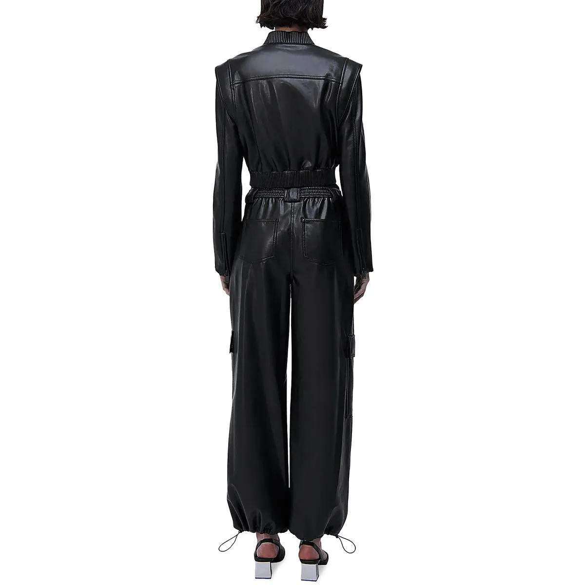 Sofia Womens Vegan Leather Drawstring Cargo Pants