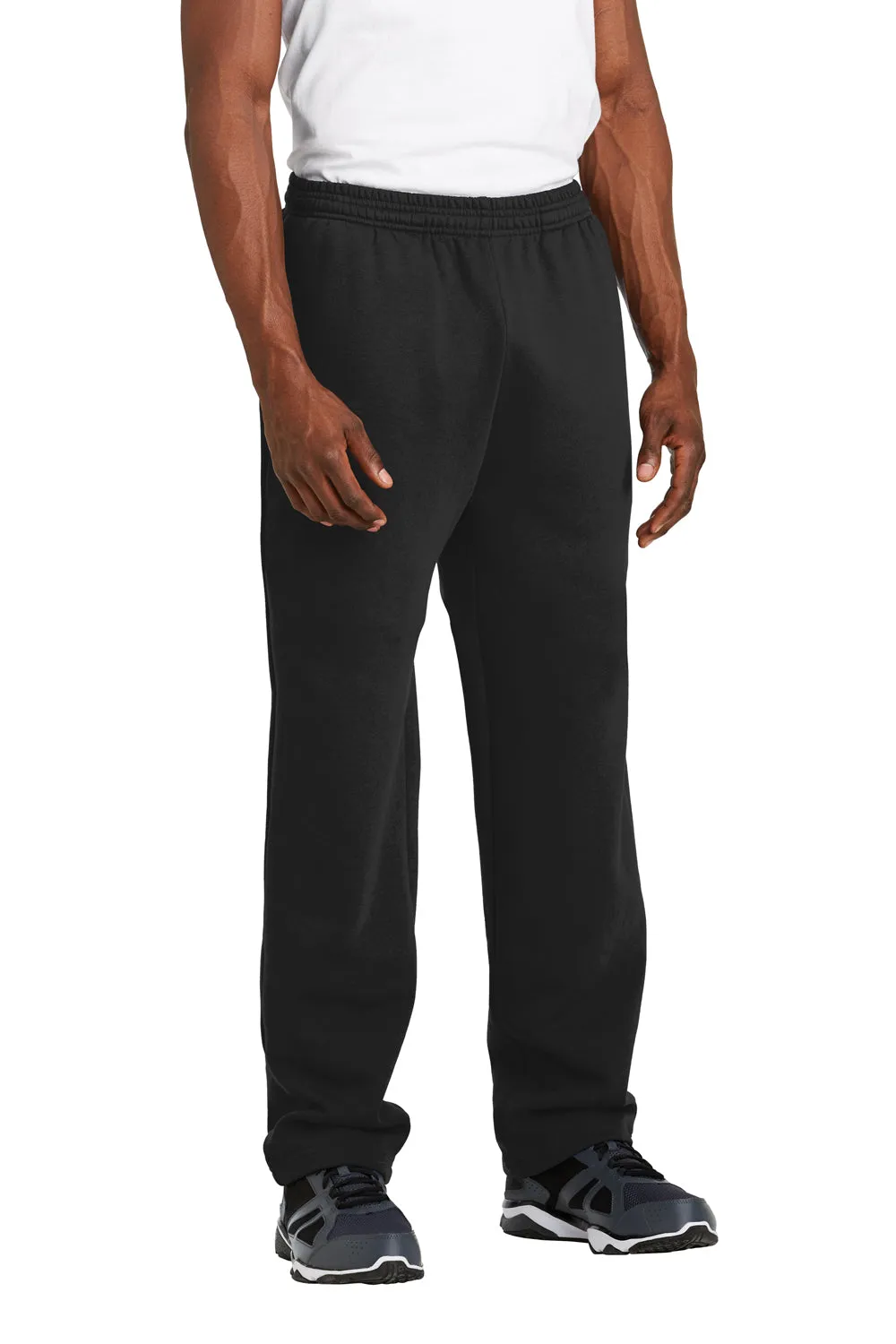 Sport-Tek Mens Open Bottom Sweatpants w/ Pockets - Black