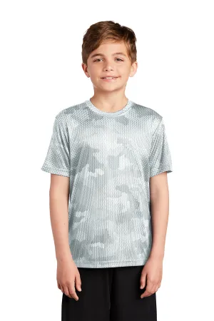 Sport-Tek Youth CamoHex Moisture Wicking Short Sleeve Crewneck T-Shirt - White