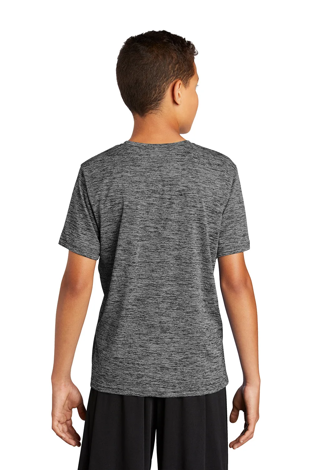 Sport-Tek Youth Electric Heather Moisture Wicking Short Sleeve Crewneck T-Shirt - Grey Black Electric