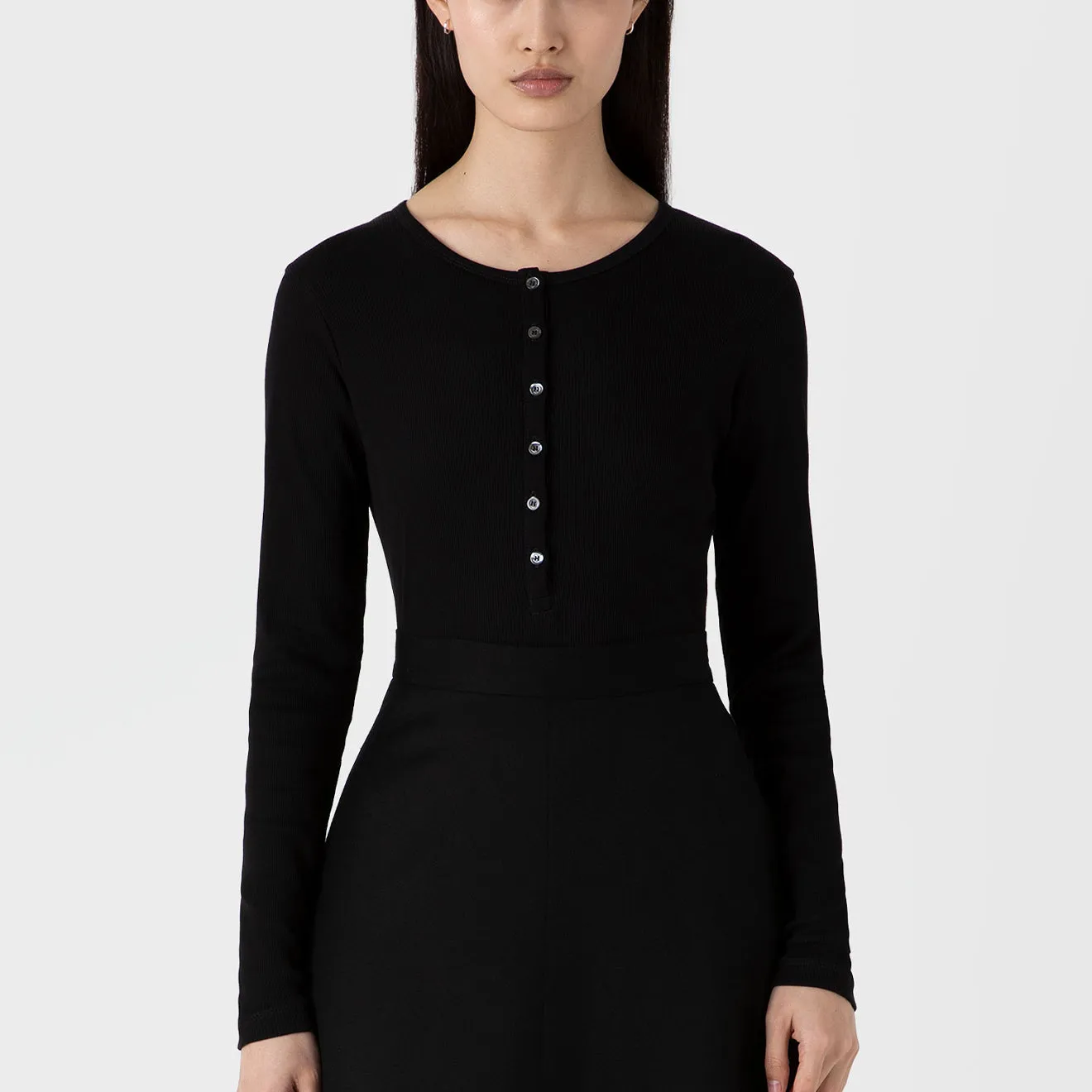 Sunspel Womens Rib Henley Black