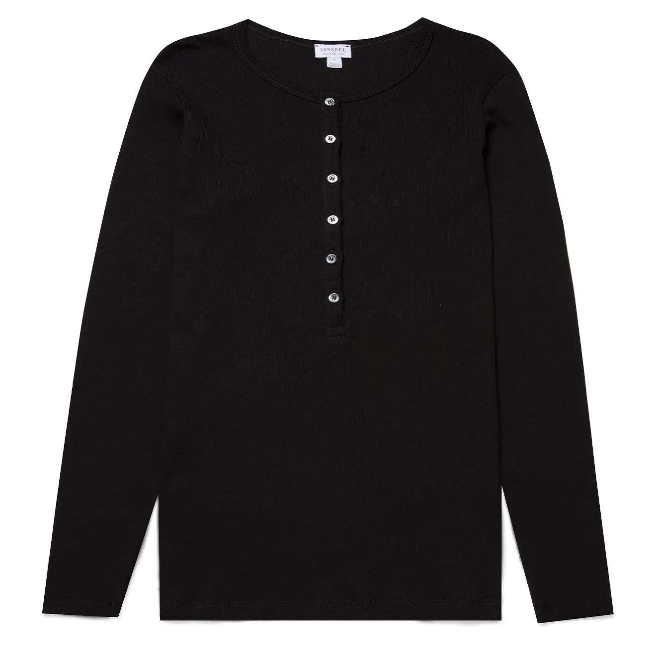 Sunspel Womens Rib Henley Black