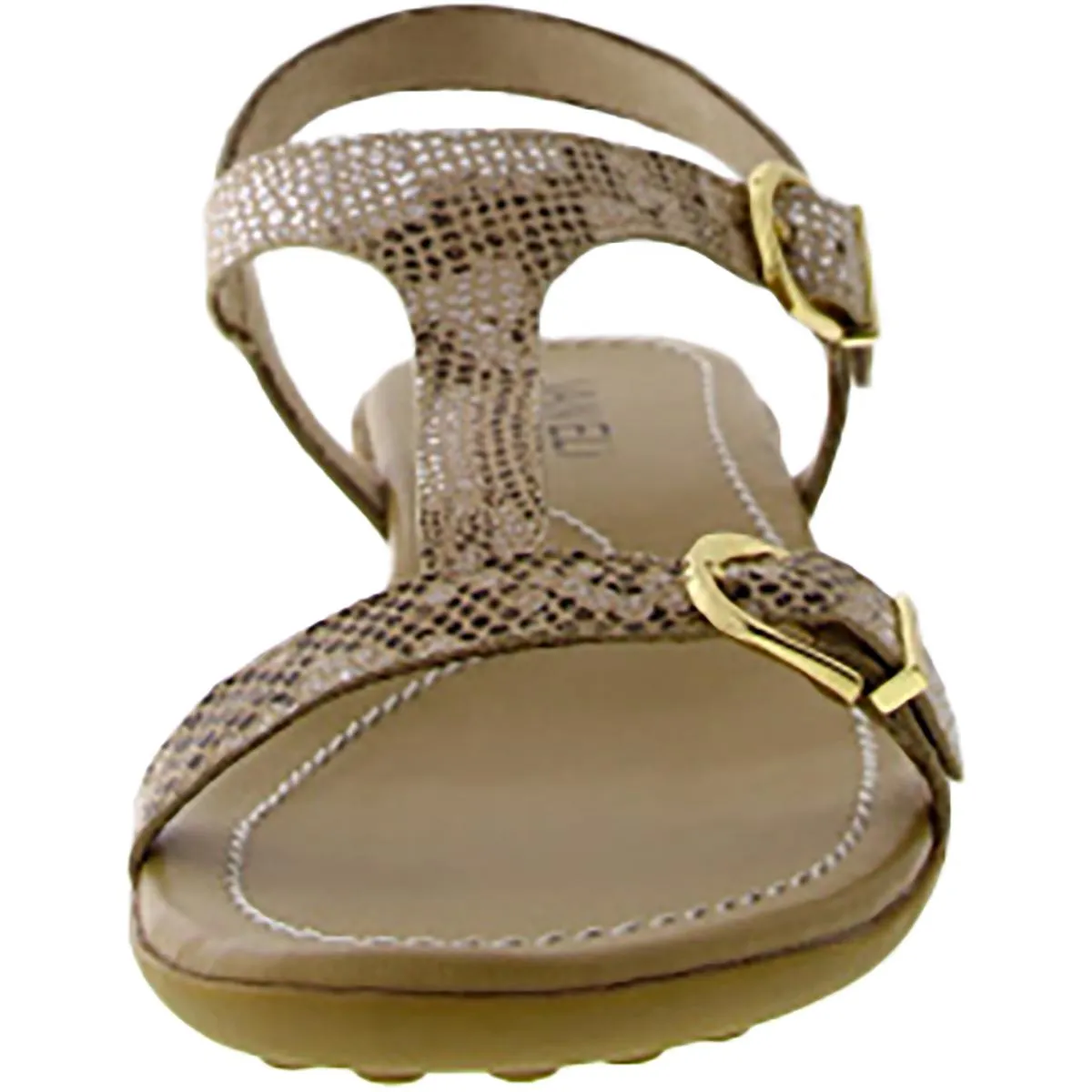 Taletha Womens Patent Leather Embossed T-Strap Sandals