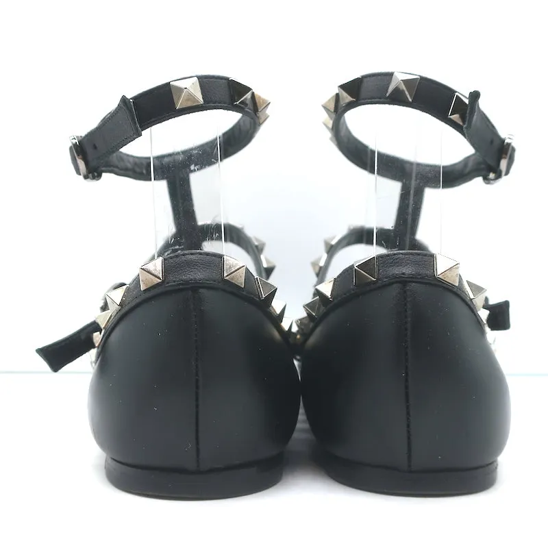 Valentino Noir Rockstud Caged Ballet Flats Black Leather Size 37.5