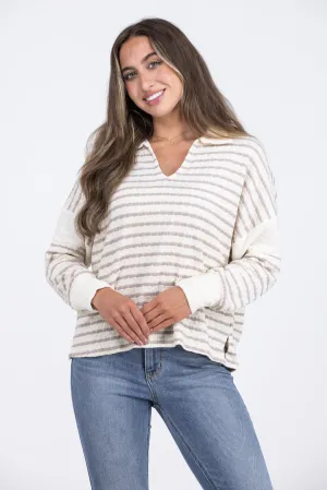 Walking Through History Women's Striped V-Neck Stretch Sweater *Final Sale*