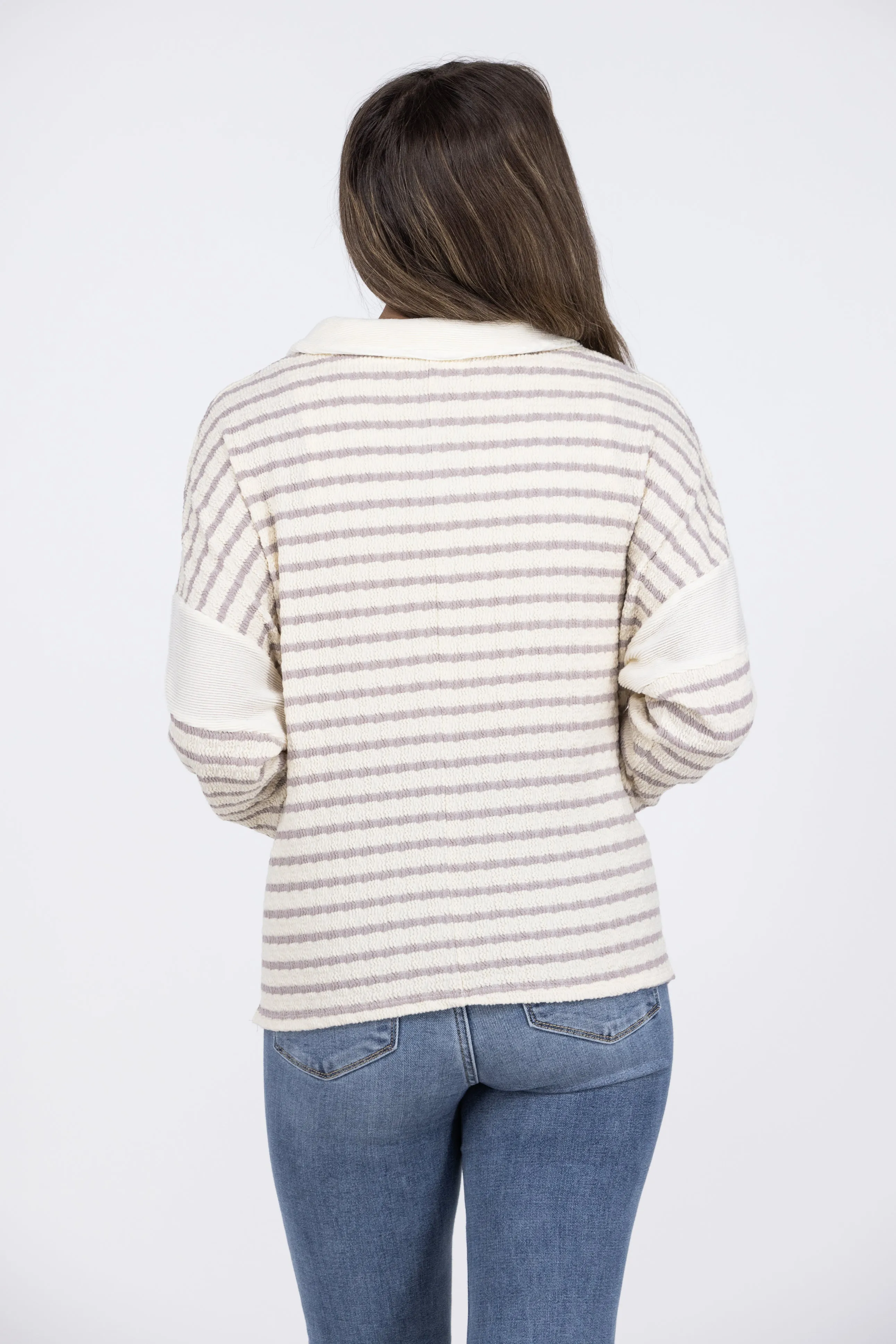 Walking Through History Women's Striped V-Neck Stretch Sweater *Final Sale*