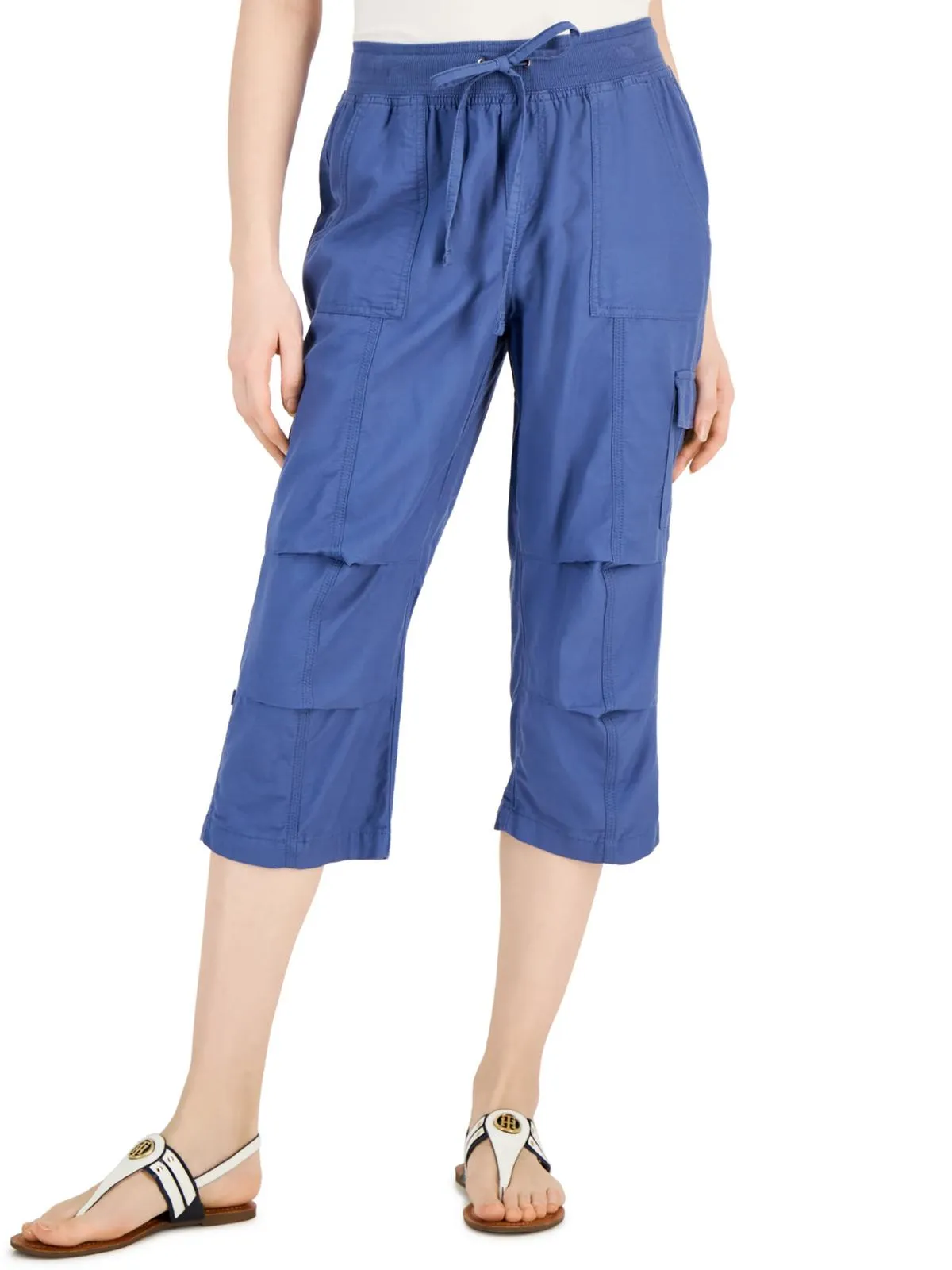 Womens Adjustable Pant Leg Drawstring Waist Cropped Pants