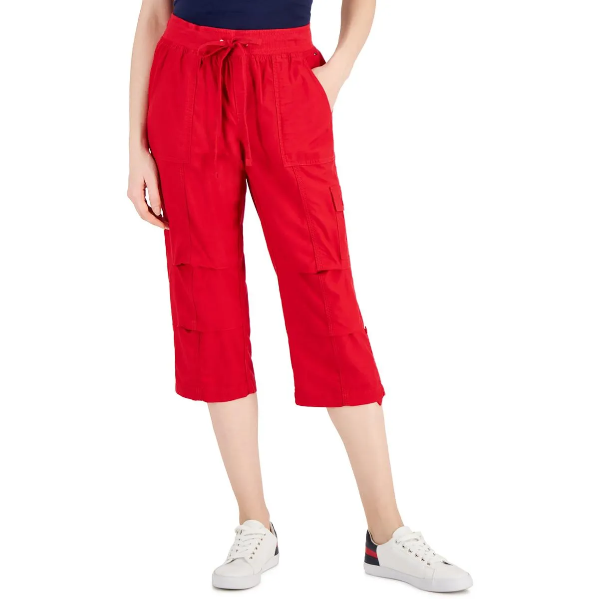 Womens Adjustable Pant Leg Drawstring Waist Cropped Pants