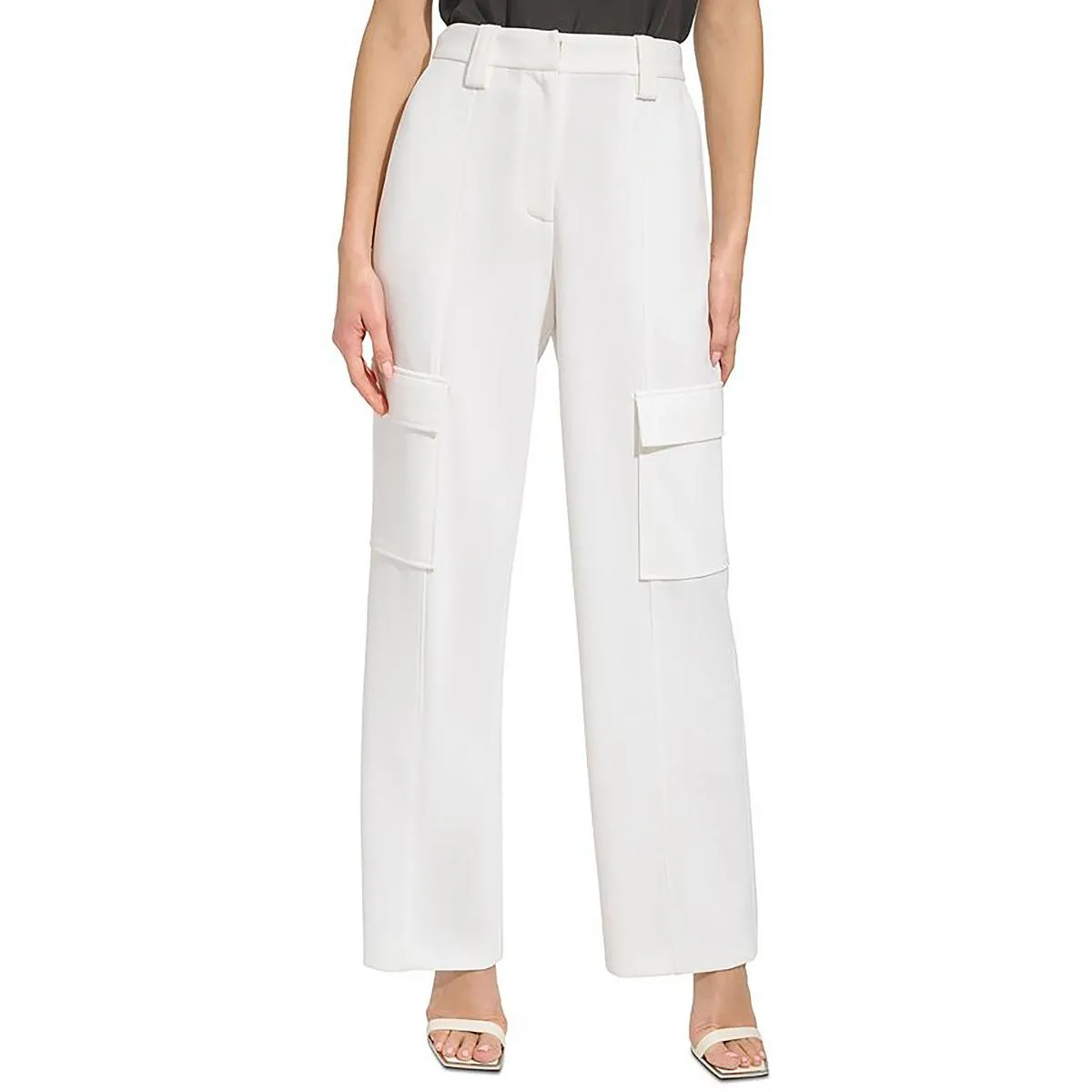 Womens Crepe Mid-Rise Wide Leg Pants