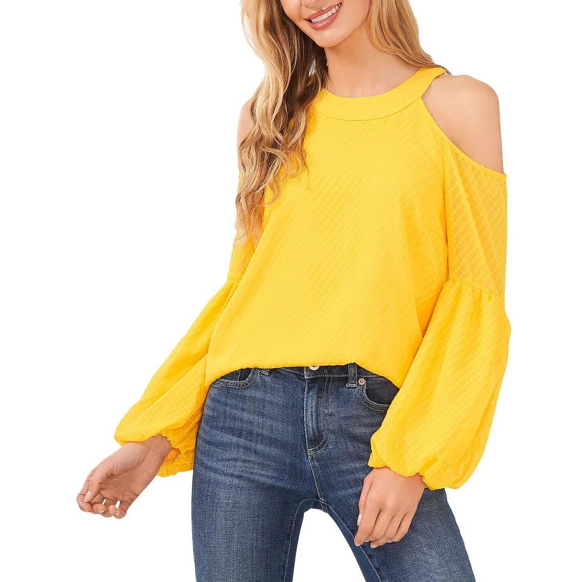 Womens Dot Texture Keyhole Blouse