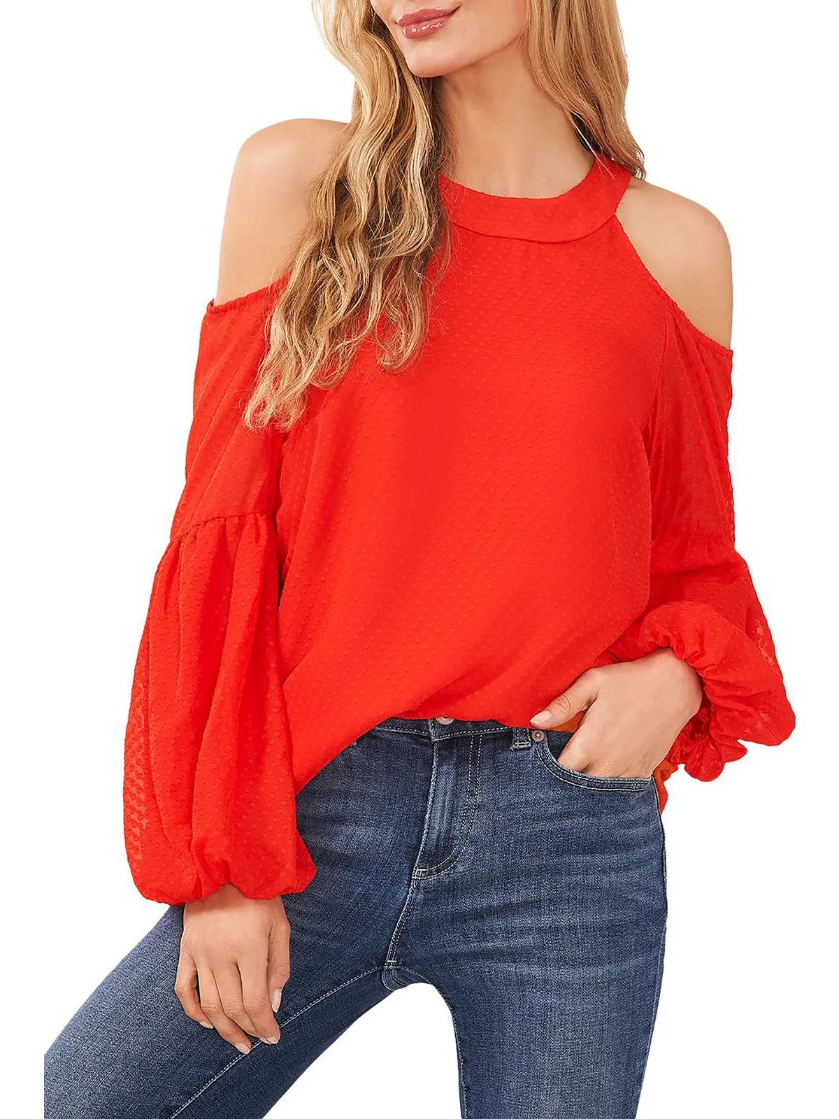 Womens Dot Texture Keyhole Blouse