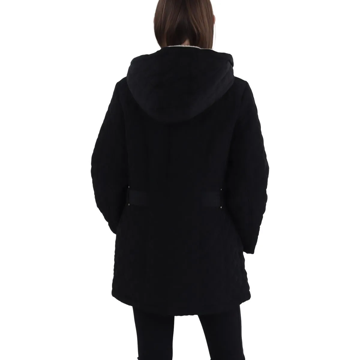 Womens Faux Fur Hooded Quilted Coat