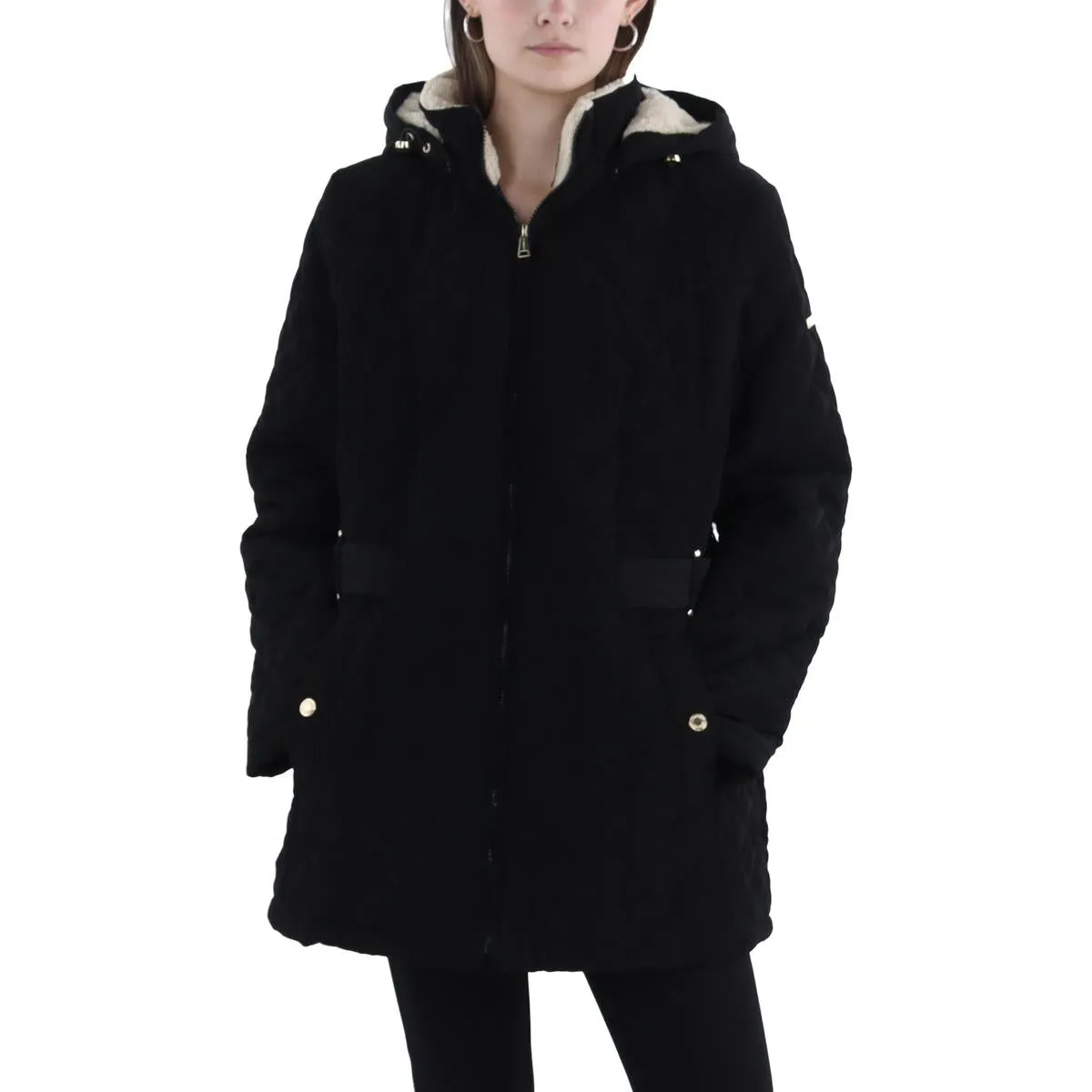 Womens Faux Fur Hooded Quilted Coat