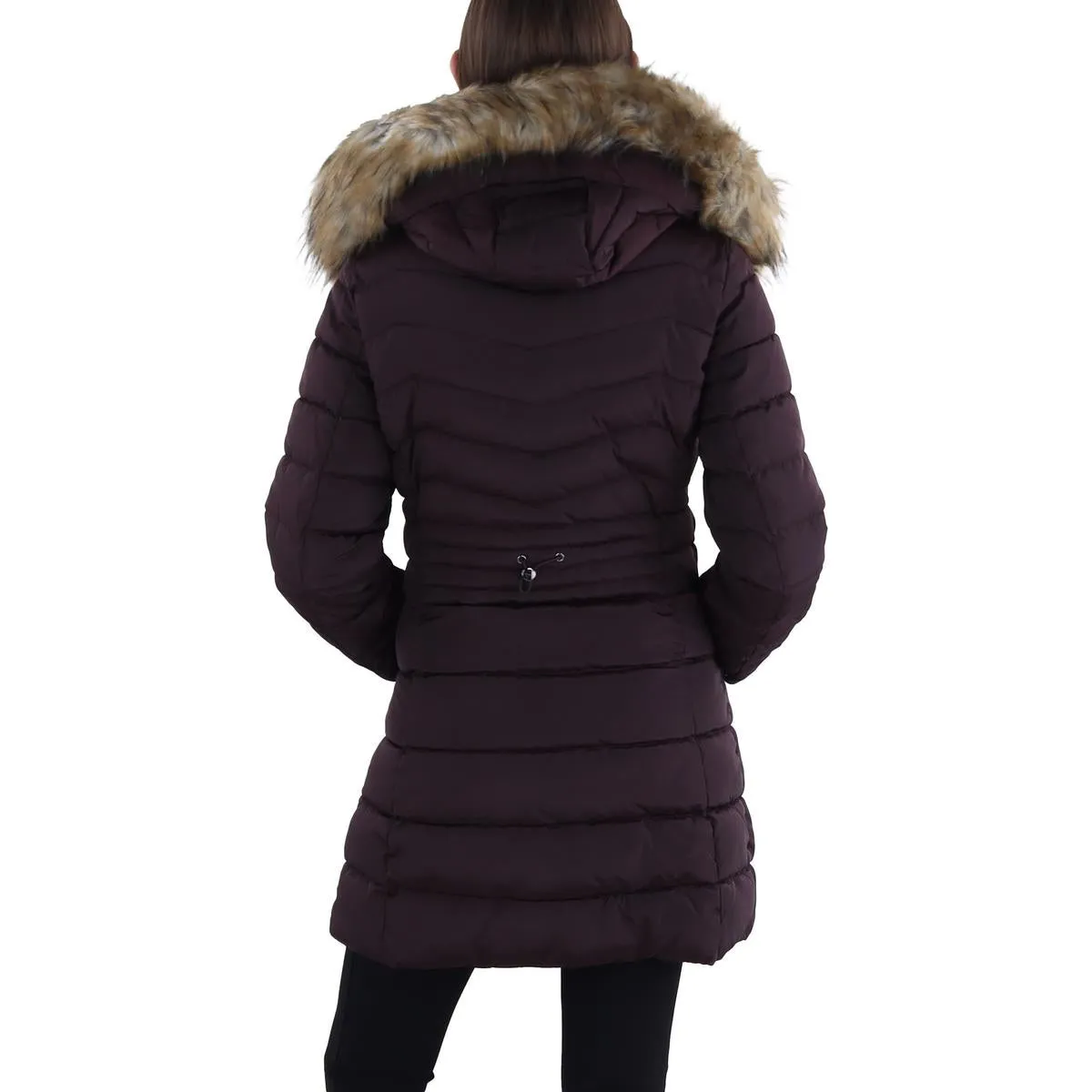 Womens Faux Fur Trim Hooded Puffer Jacket
