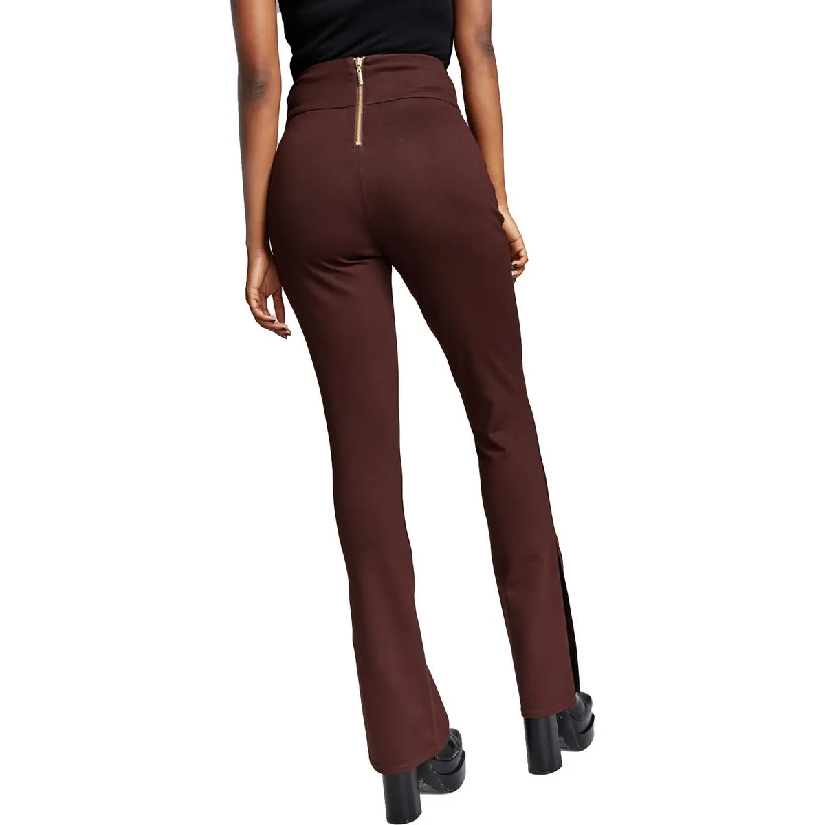 Womens High Rise Ankle Slit Straight Leg Pants