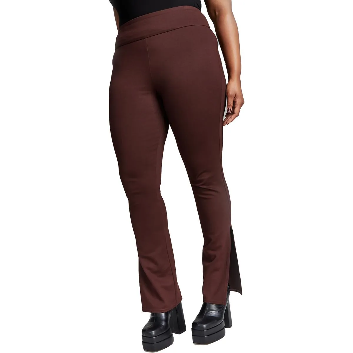 Womens High Rise Ankle Slit Straight Leg Pants