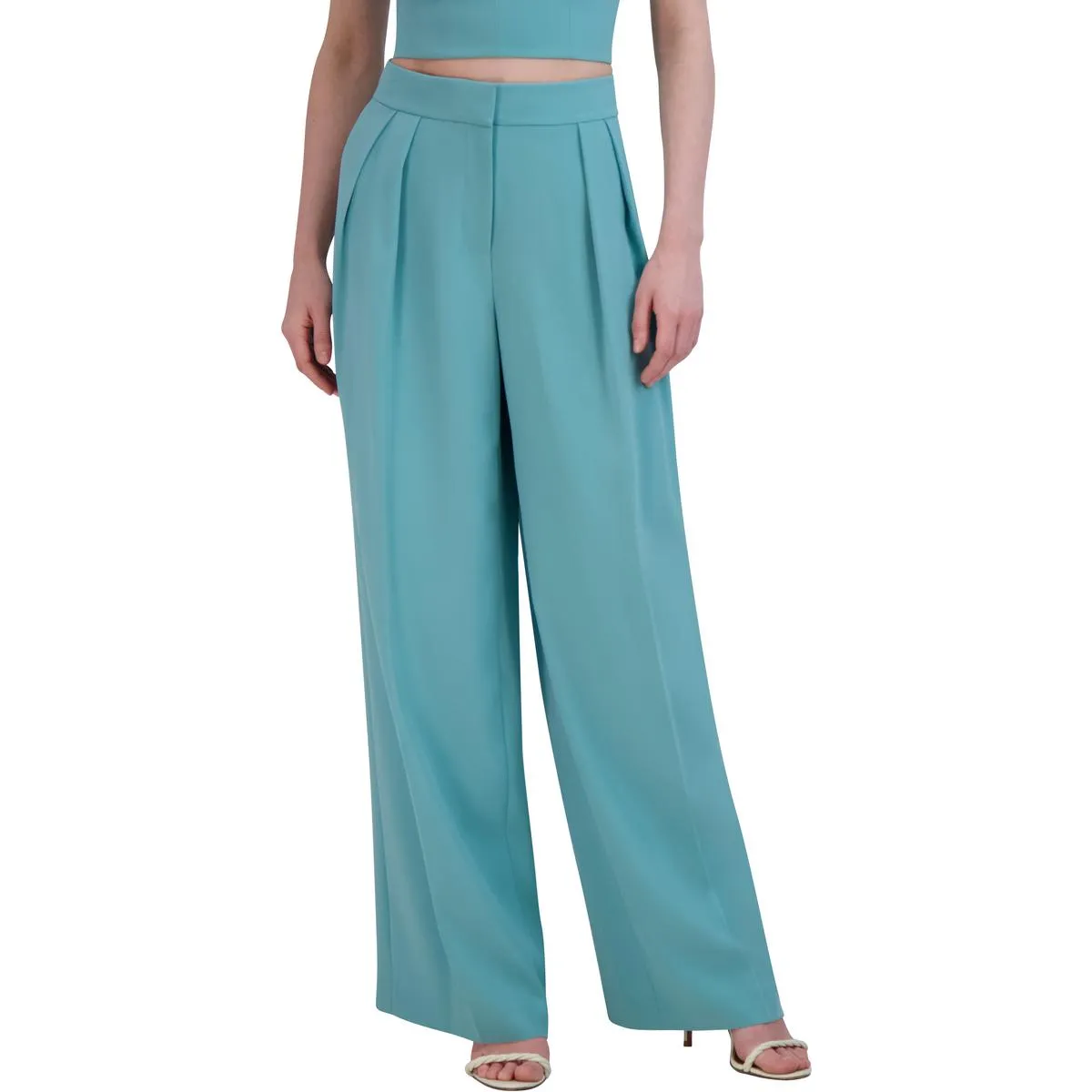 Womens Office Pleated Wide Leg Pants