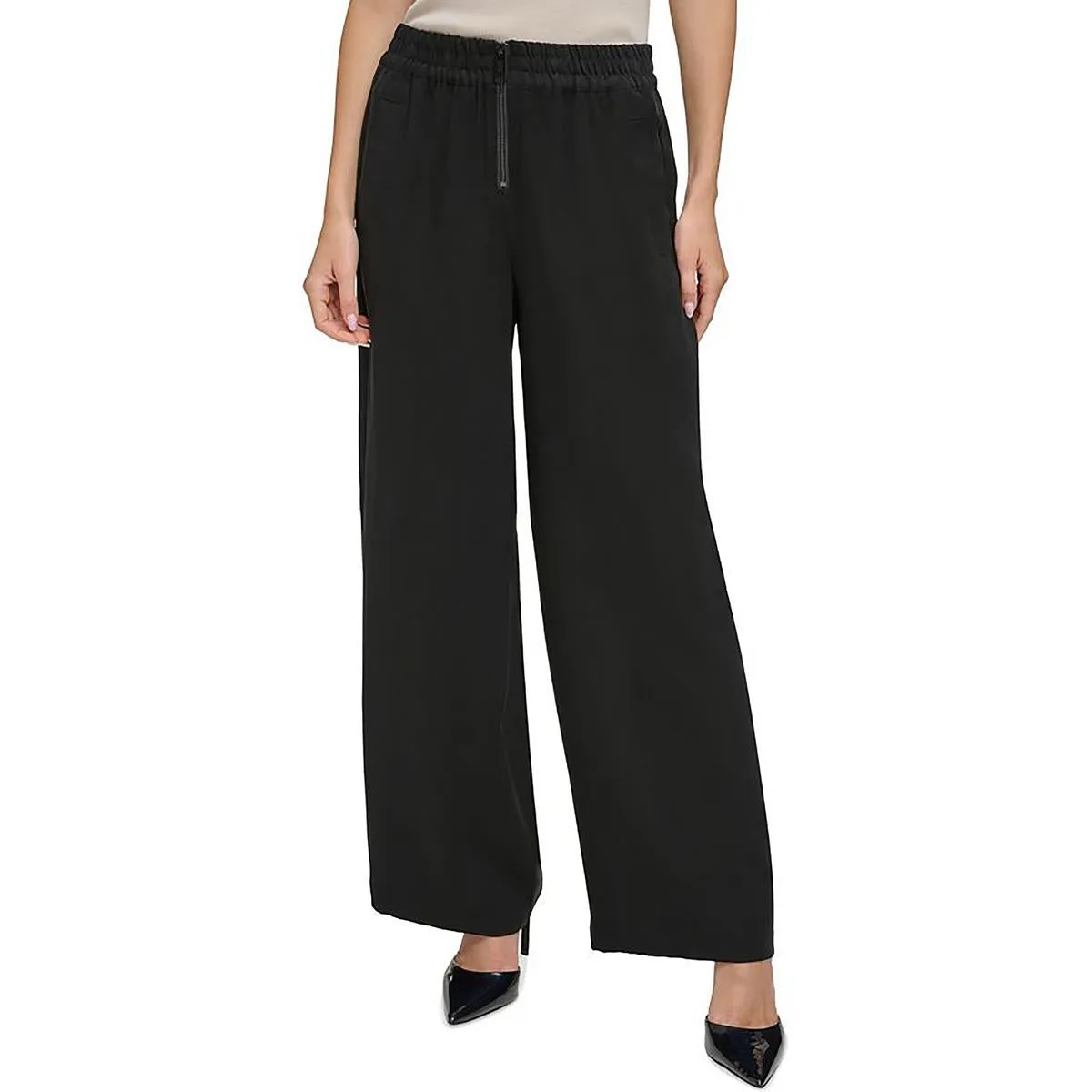 Womens Ruched High Rise Wide Leg Pants