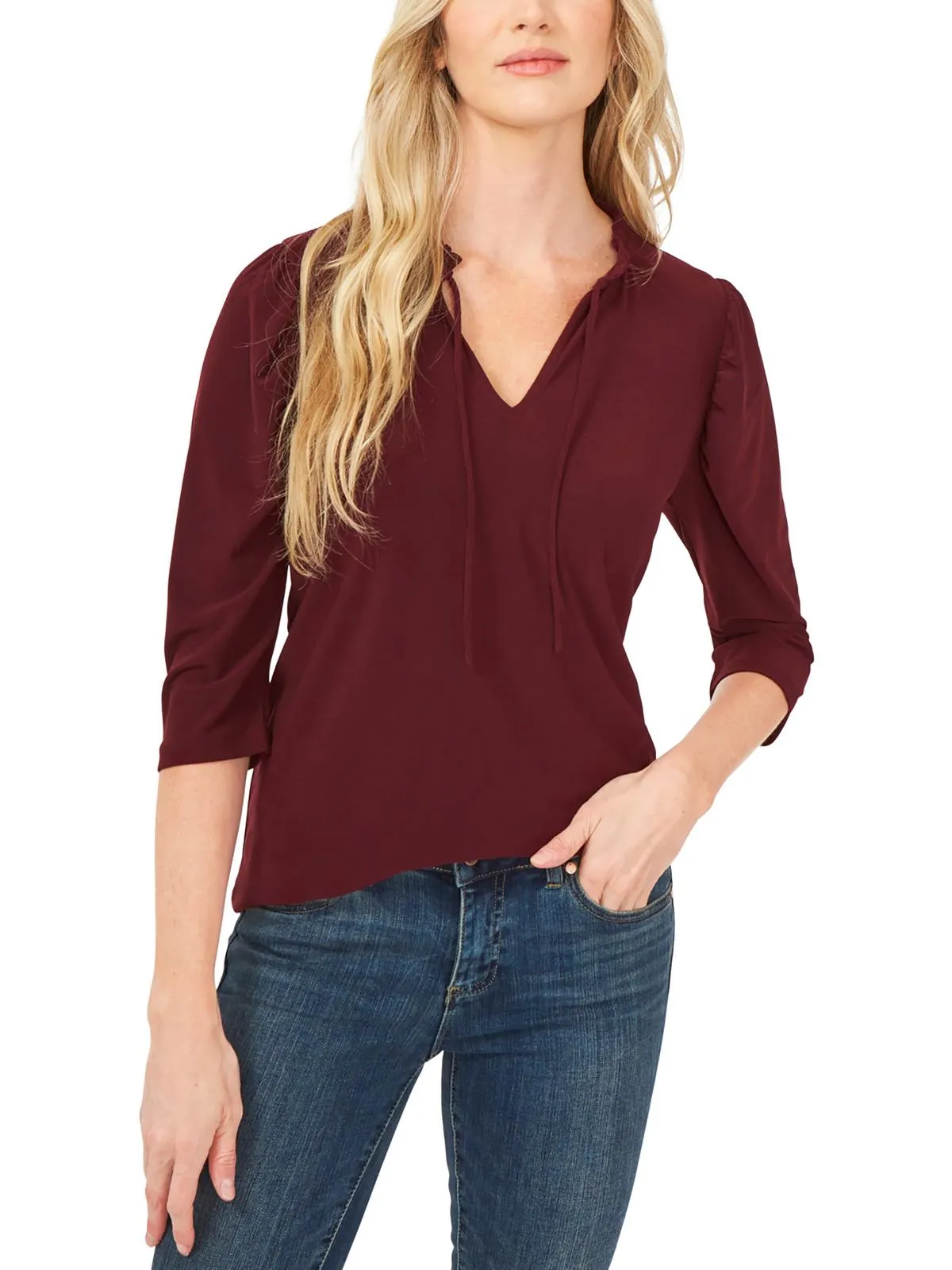 Womens Ruffled Tie Front Blouse