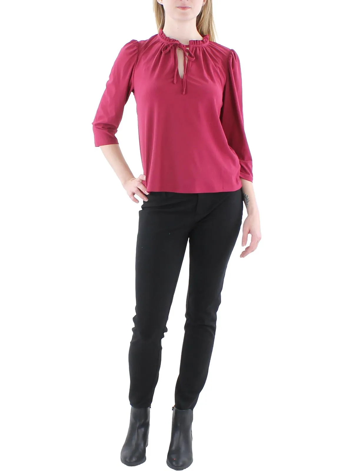Womens Ruffled Tie Front Blouse
