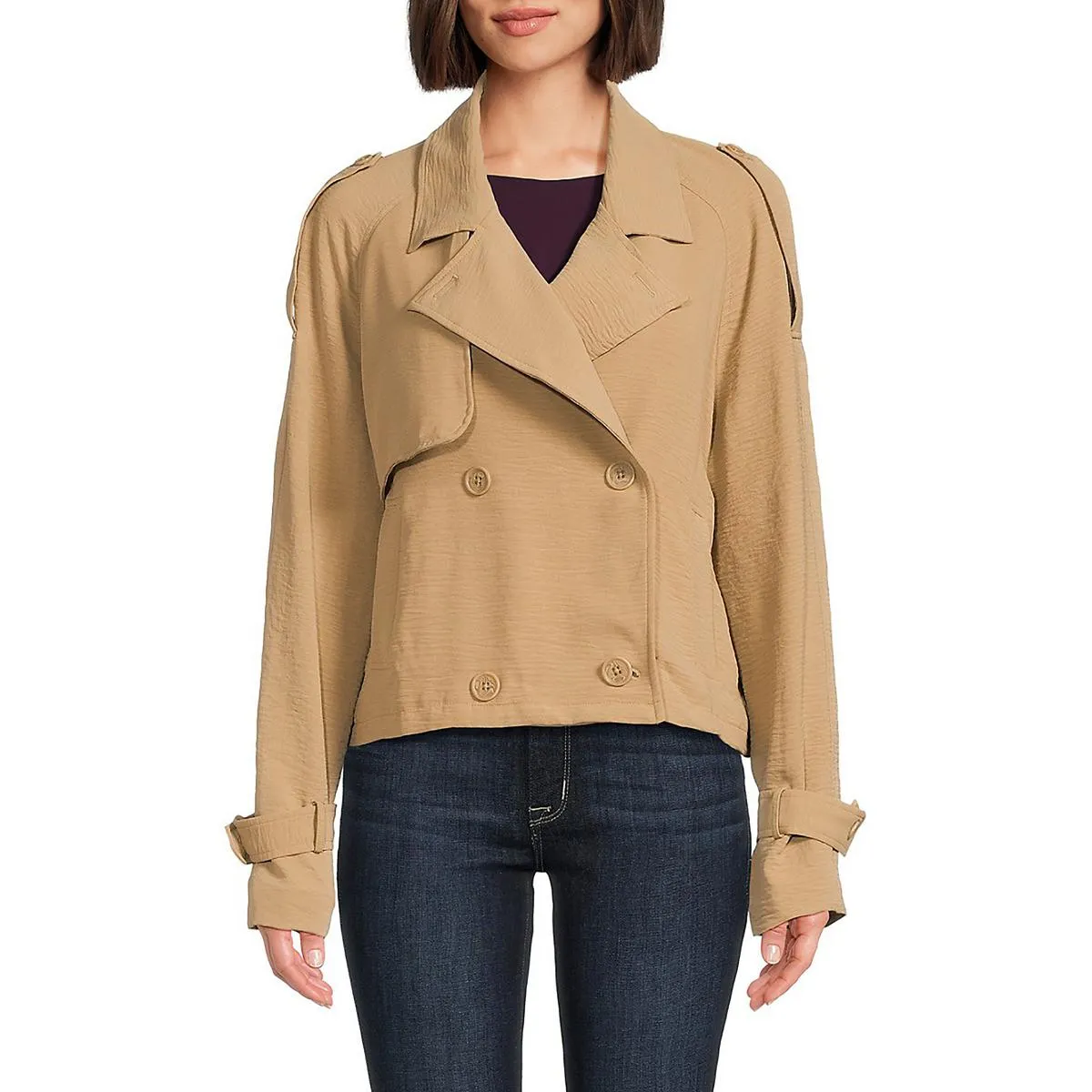 Womens Solid Cropped Shirt Jacket