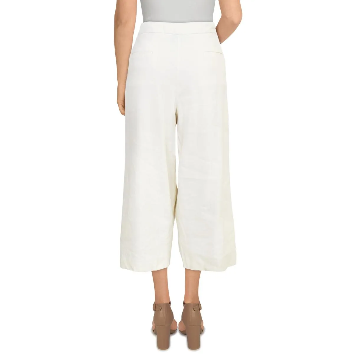 Womens Tab Front Linen Blend Cropped Pants