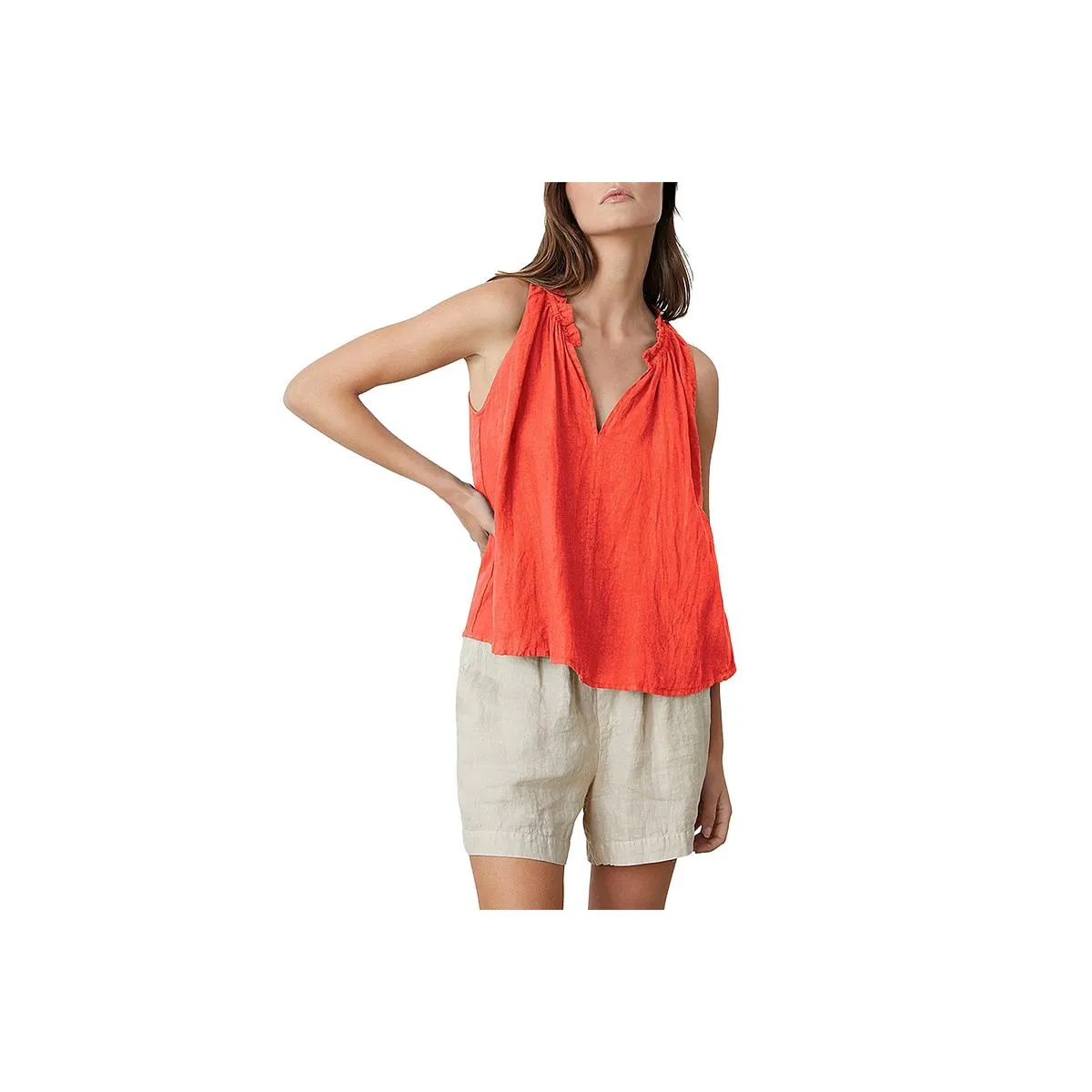 Womens V-Neck Ruffle Pullover Top