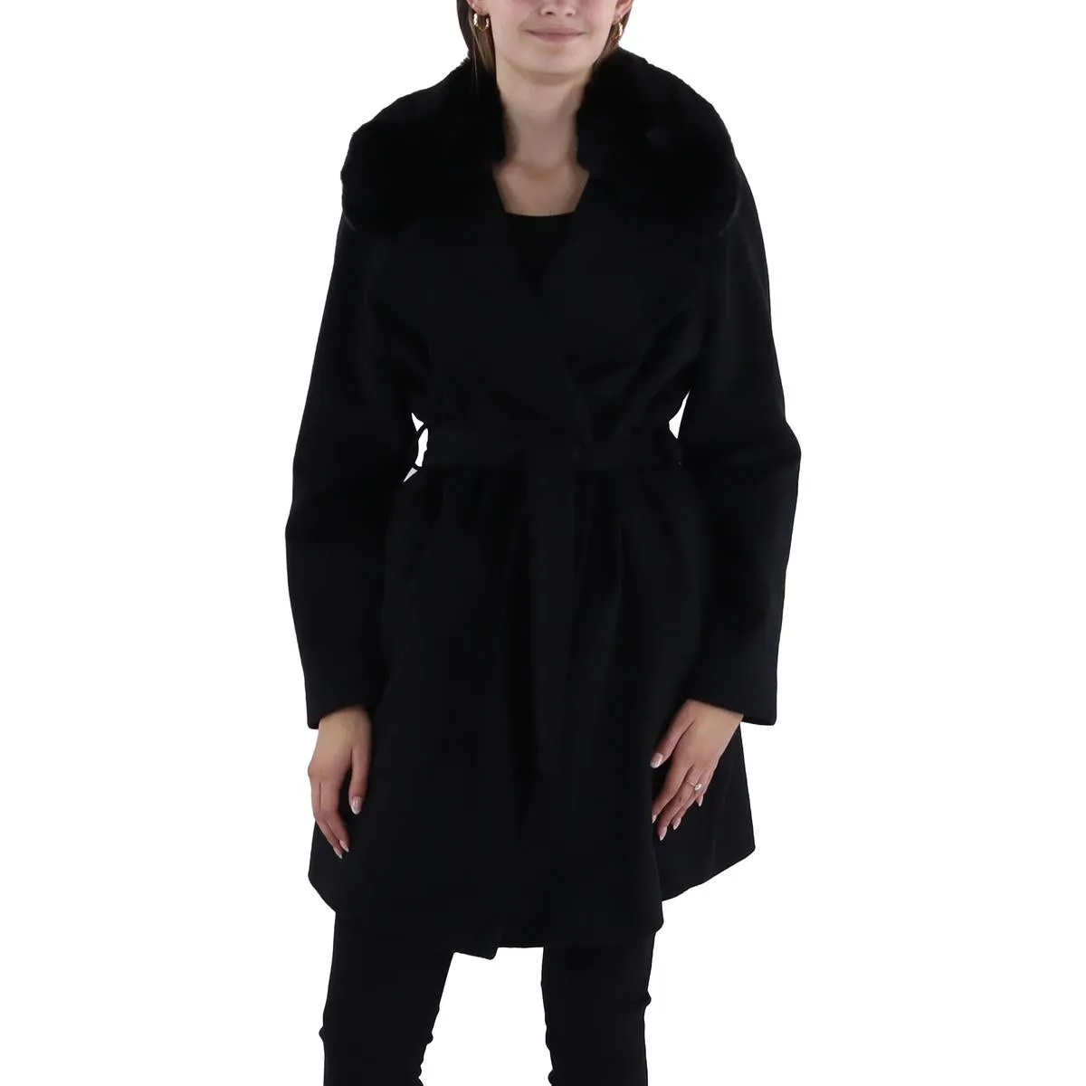 Womens Wool Faux Fur Trim Walker Coat
