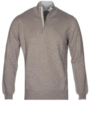 Wool And Cashmere Half Zip Brown